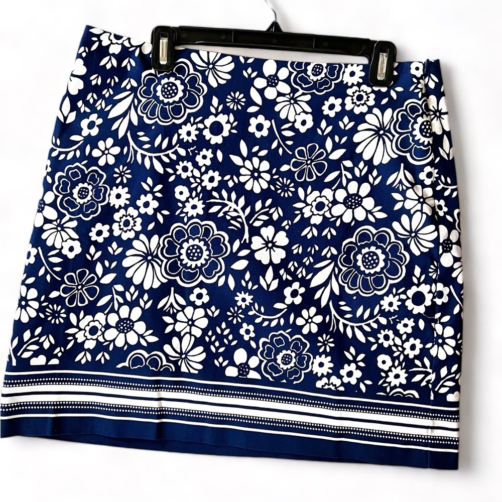 Talbots Navy & White Floral Cotton Skirt 12 P